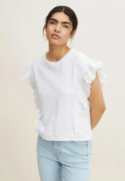 TOM TAILOR Denim Mit VolantT-Shirt Con StampaWhite Donna T-shirt E Top TO721E0NB-A11