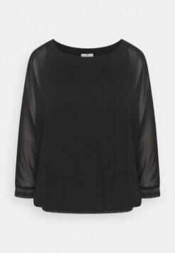 Tom Tailor Blouse With Fabric MixMaglietta A Manica LungaDeep Black Donna T-shirt E Top TO221E0VN-Q11
