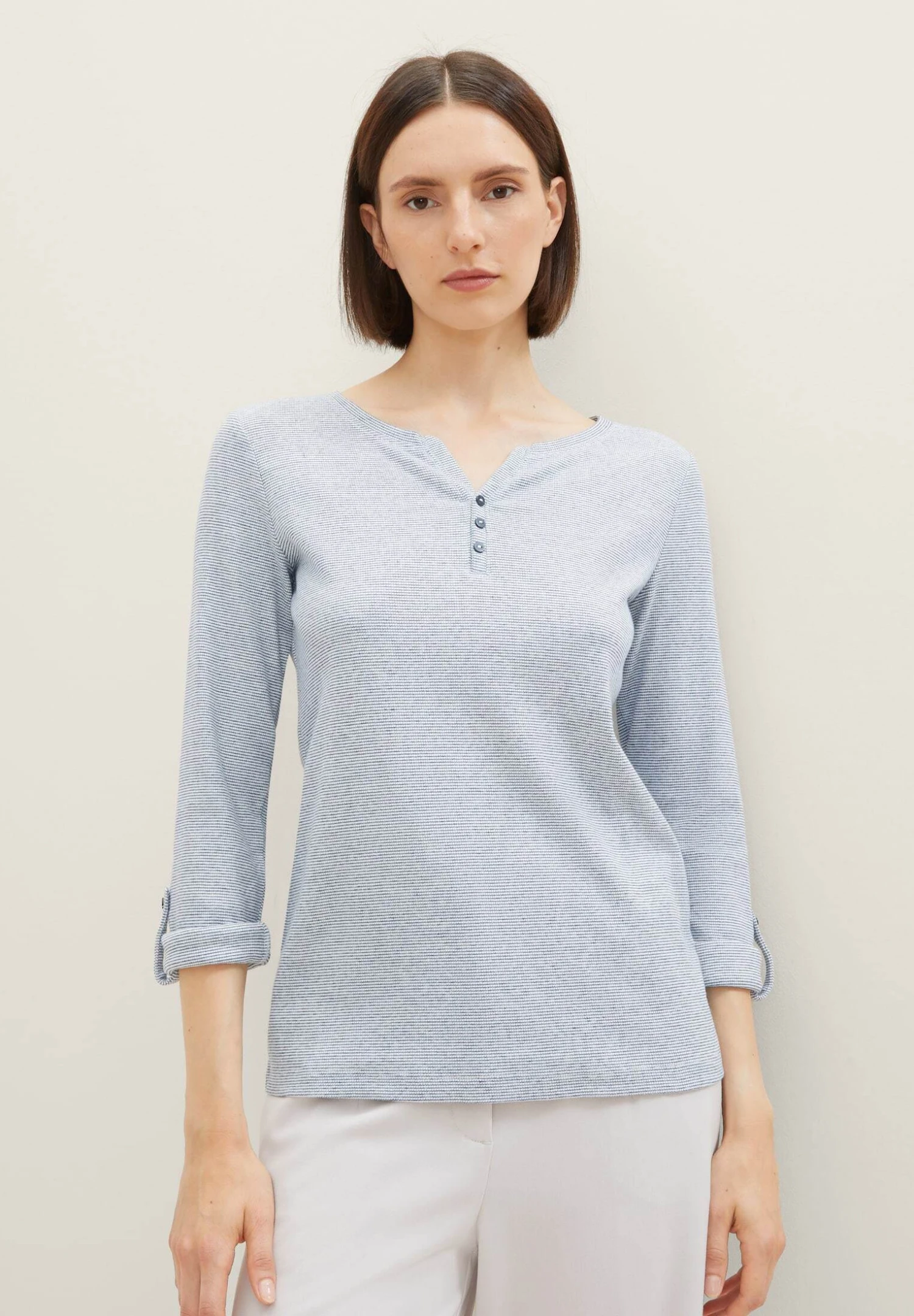 Tom Tailor Longsleeve Stripe HenleyMaglietta A Manica LungaOffwhite Navy Donna T-shirt E Top TO221D152-A11 3 Tom Tailor Longsleeve Stripe HenleyMaglietta A Manica LungaOffwhite Navy Donna T-shirt E Top TO221D152-A11