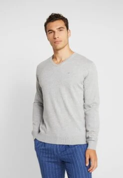 Tom Tailor Basic V Neck MaglioneLight Soft Grey Melange Uomo Maglieria TO222Q0FA-C11