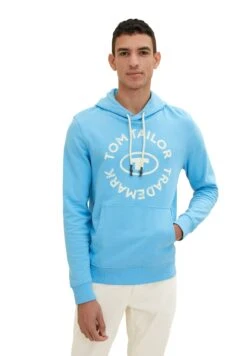 Tom Tailor Mit Logo-PrintFelpa Con CappuccioRainy Sky Blue Uomo Maglieria E Felpe TO222S0GH-K12