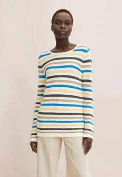 Tom Tailor Knit Jumper With Round NecklineMaglioneBlue Multicolor Stripe Donna Maglieria TO221I0IQ-T12