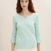 Tom Tailor Longsleeve Stripe HenleyMaglietta A Manica LungaOffwhite Green Stripe Donna T-shirt E Top TO221D152-M12