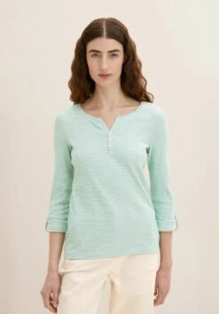 Tom Tailor Longsleeve Stripe HenleyMaglietta A Manica LungaOffwhite Green Stripe Donna T-shirt E Top TO221D152-M12