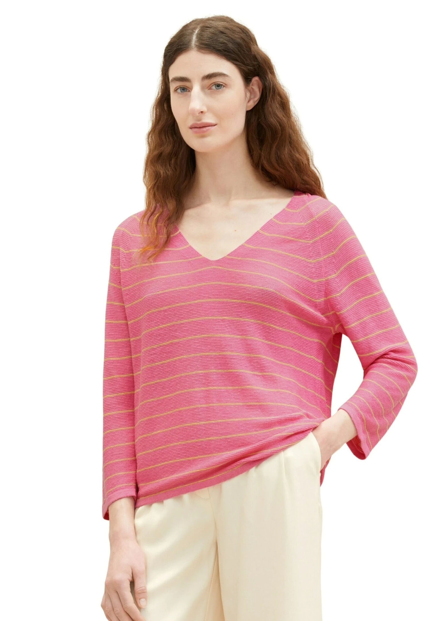 Tom Tailor Mit V AusschnittMaglionePink Sand Stripe Donna Maglieria TO221I0UV-J12 4 Tom Tailor Mit V AusschnittMaglionePink Sand Stripe Donna Maglieria TO221I0UV-J12 - immagine 2