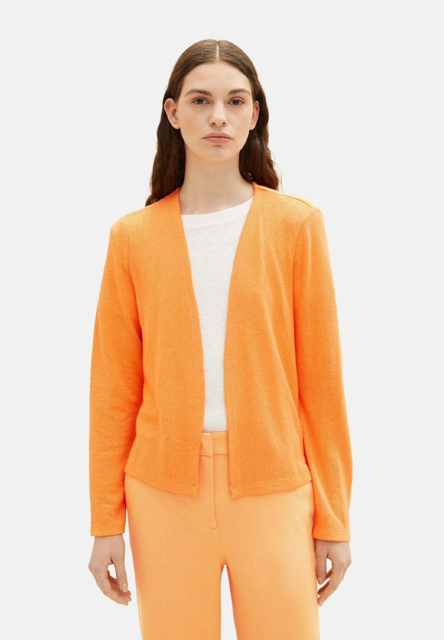 Tom Tailor Offener CardiganBright Mango Orange Melange Donna Maglieria TO221I0UH-H11 3 Tom Tailor Offener CardiganBright Mango Orange Melange Donna Maglieria TO221I0UH-H11