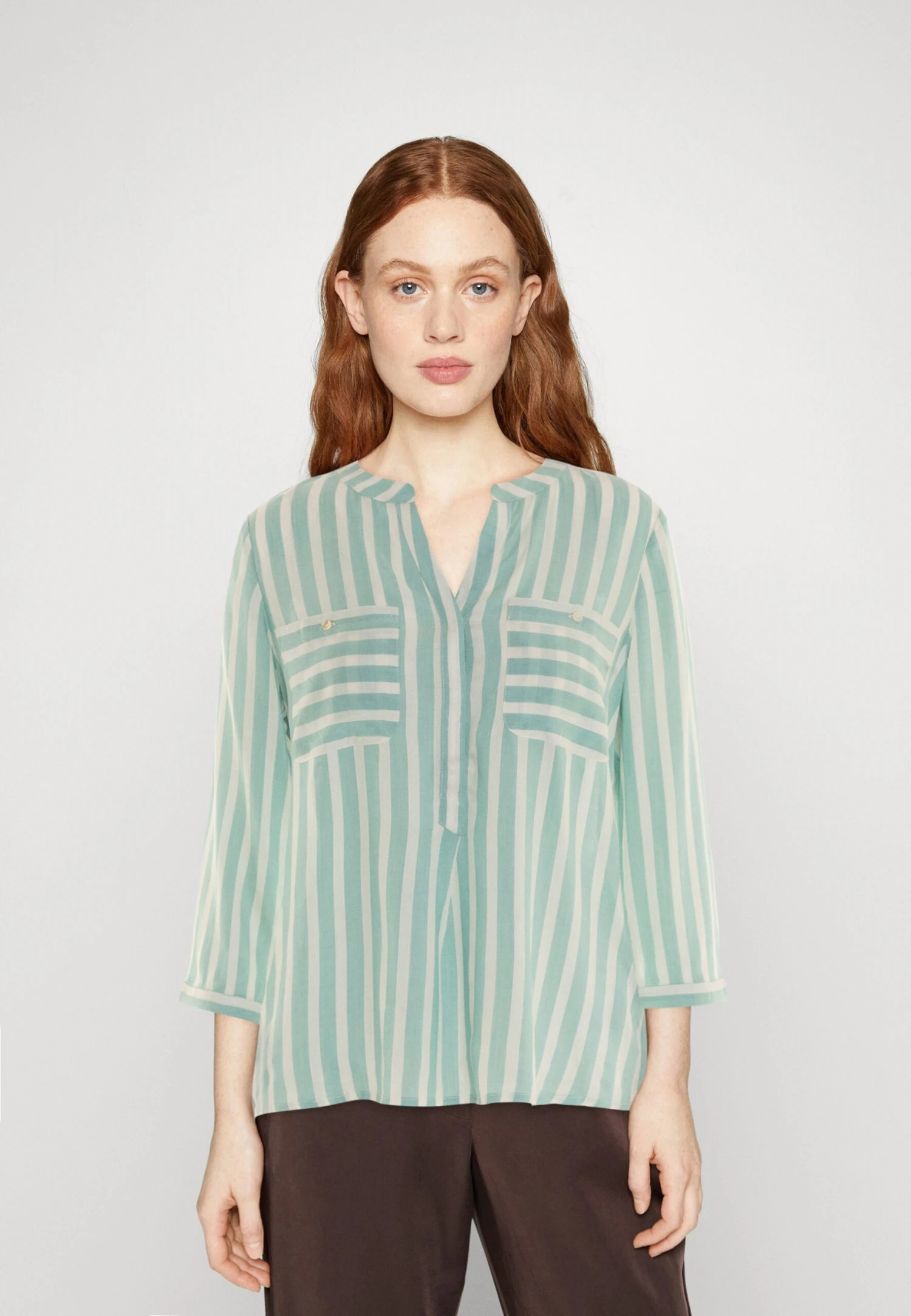 Tom Tailor StripedCamicettaTeal/Off-White Donna Camicie E Bluse TO221E0RL-L11 3 Tom Tailor StripedCamicettaTeal/Off-White Donna Camicie E Bluse TO221E0RL-L11