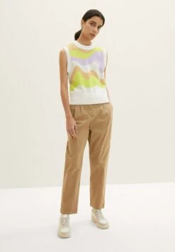 Tom Tailor Paperbag Mit AbnähernChinoSplashed Clay Beige Donna Pantaloni TO221A0IS-O11