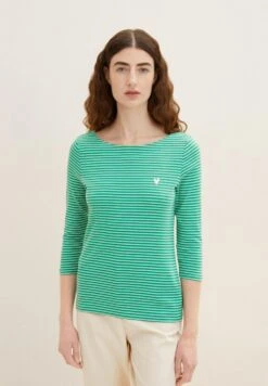 Tom Tailor Gestreiftes Mit 3/4 ArmMaglietta A Manica LungaGreen OffwhiteThin Stripe Donna T-shirt E Top TO221D1HM-M11
