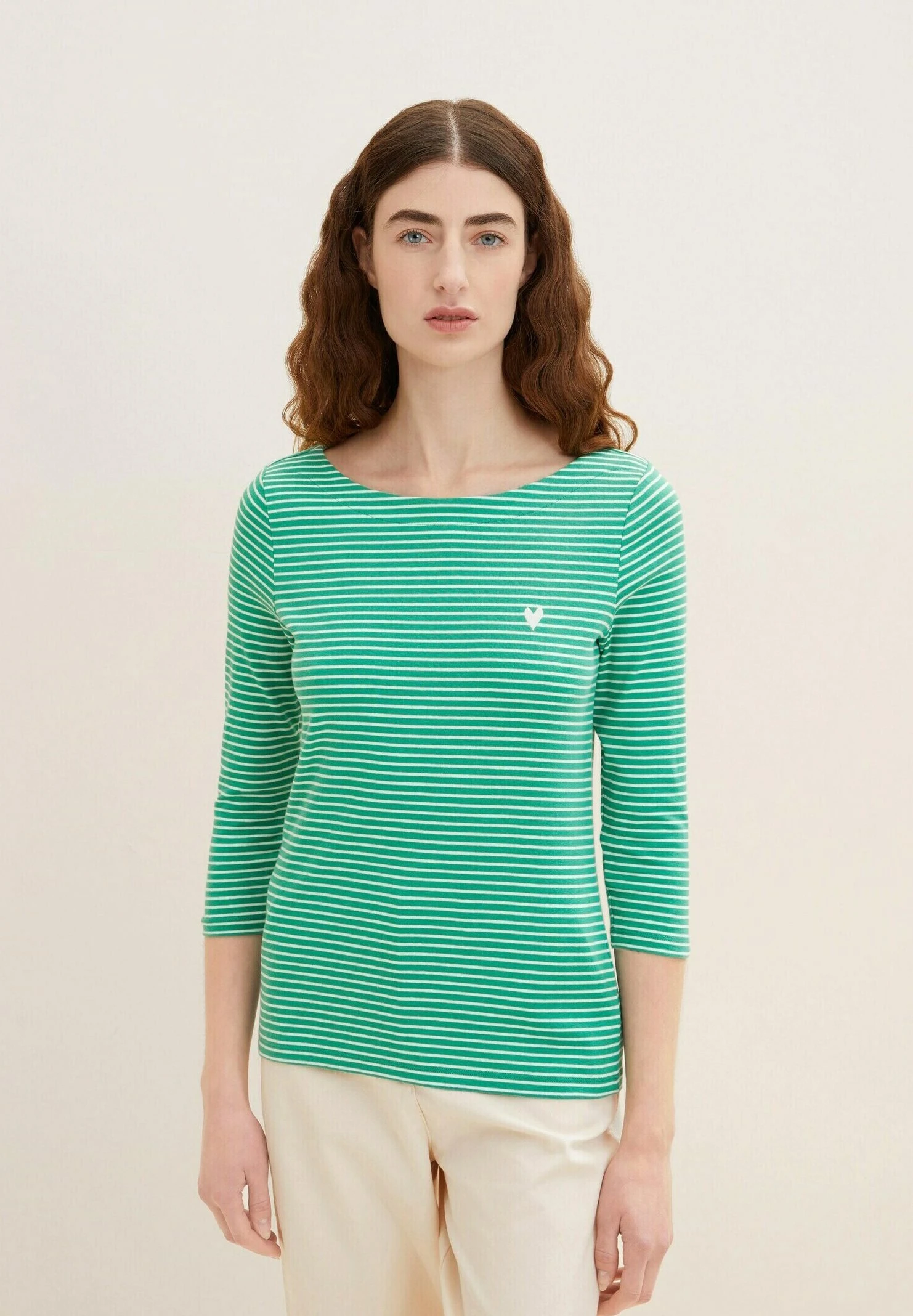 Tom Tailor Gestreiftes Mit 3/4 ArmMaglietta A Manica LungaGreen OffwhiteThin Stripe Donna T-shirt E Top TO221D1HM-M11 3 Tom Tailor Gestreiftes Mit 3/4 ArmMaglietta A Manica LungaGreen OffwhiteThin Stripe Donna T-shirt E Top TO221D1HM-M11