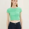 TOM TAILOR Denim Cropped Mit ZiernähtenT-Shirt Con StampaStrong Green Donna T-shirt E Top TO721D12T-M11