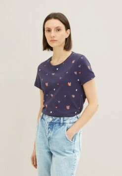 Tom Tailor Crew Neck PrintT-Shirt Con StampaNavy Red Heart Design Donna T-shirt E Top TO221D1F9-K12