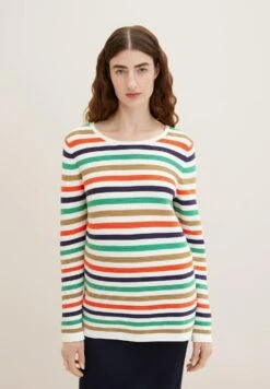 Tom Tailor Knit Jumper With Round NecklineMaglioneNavy Green Multicolor Stripe Donna Maglieria TO221I0IQ-K19
