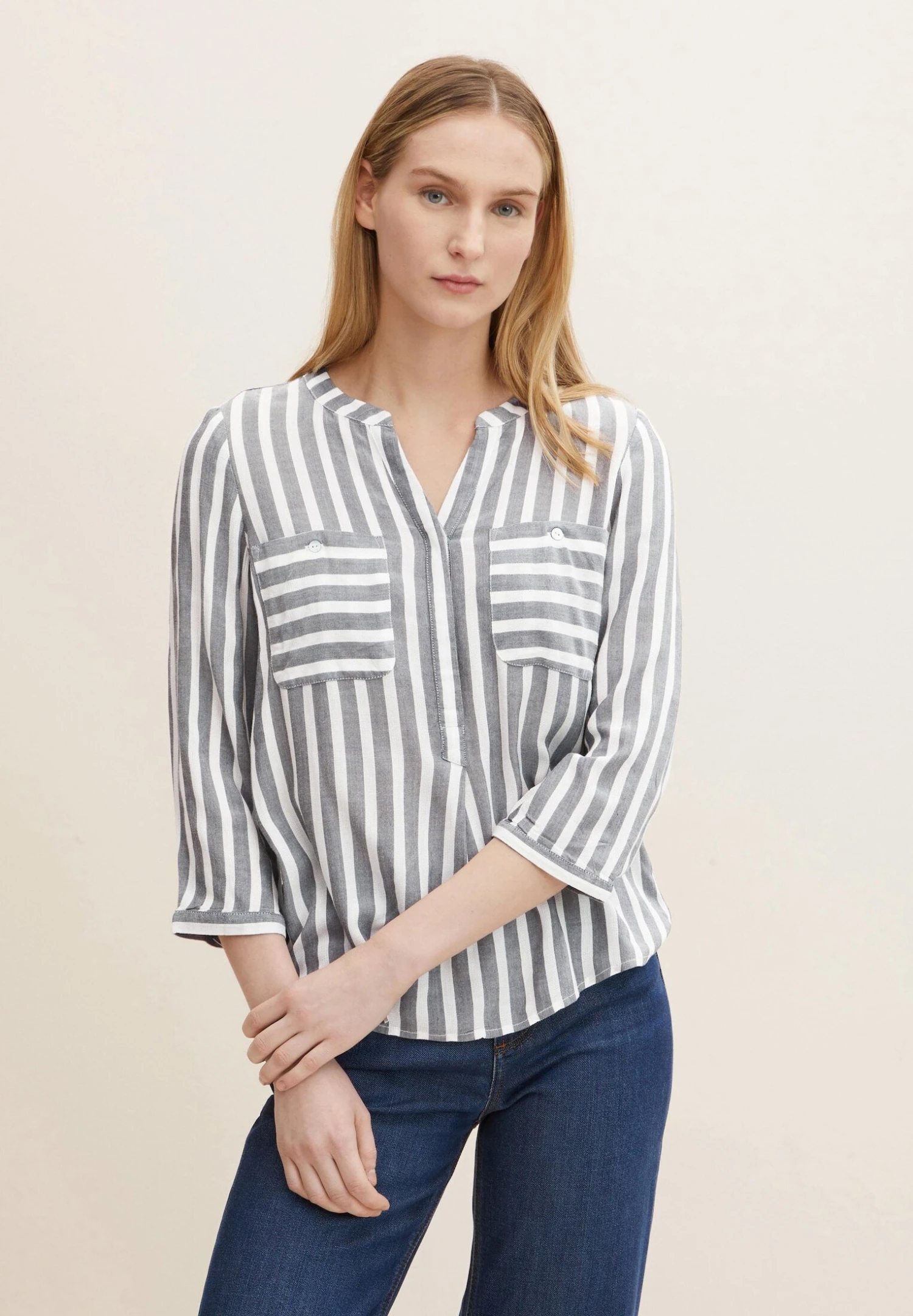 Tom Tailor StripedCamicettaOffwhite/Navy Donna Camicie E Bluse TO221E0RL-A11 3 Tom Tailor StripedCamicettaOffwhite/Navy Donna Camicie E Bluse TO221E0RL-A11