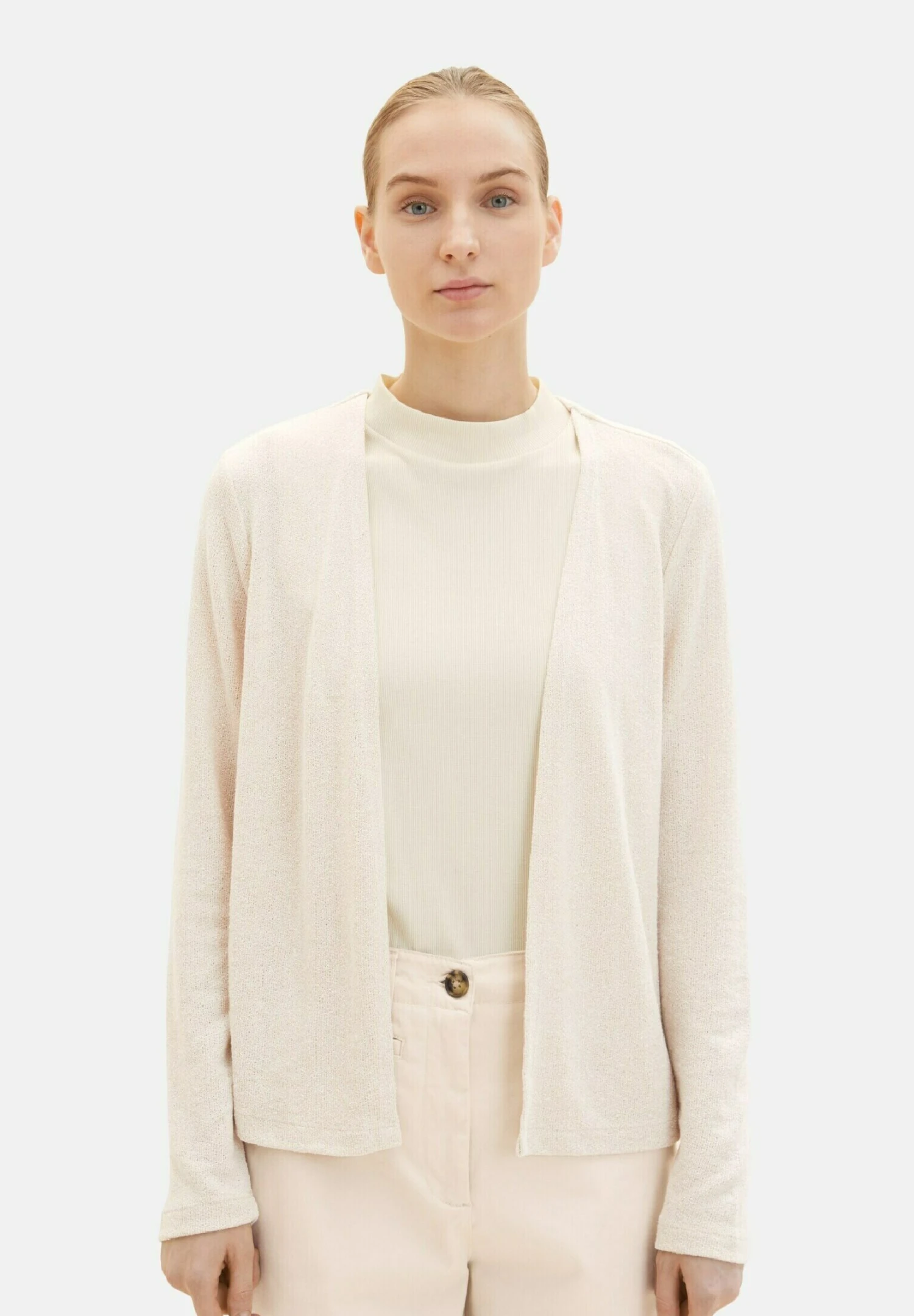 Tom Tailor Offener CardiganDusty Beige Melange Donna Maglieria TO221I0UH-J11 3 Tom Tailor Offener CardiganDusty Beige Melange Donna Maglieria TO221I0UH-J11