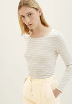 Tom Tailor Mit StreifenmusterMaglietta A Manica LungaGrey Offwhite Stripe Donna T-shirt E Top TO221D1K7-A11
