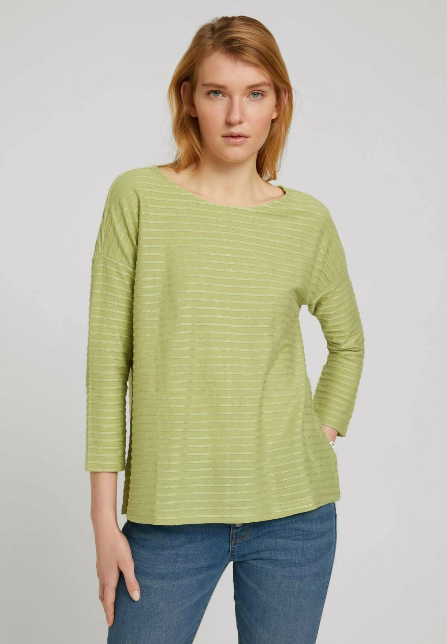 TOM TAILOR Denim Maglietta A Manica LungaGreen Structured Stripe Donna T-shirt E Top TO721D0V5-M13 3 TOM TAILOR Denim Maglietta A Manica LungaGreen Structured Stripe Donna T-shirt E Top TO721D0V5-M13